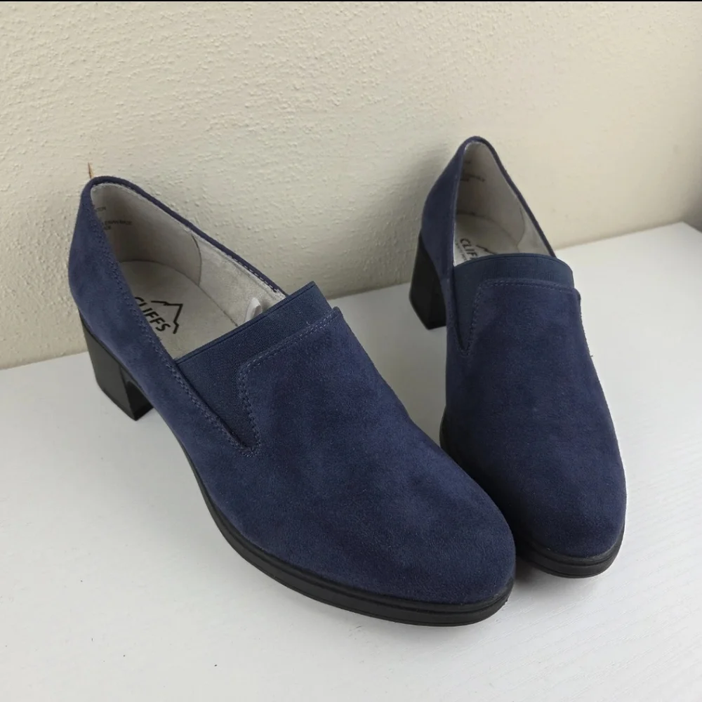 Cliffs by White Mountain‎ Hunton Block Heel Loafer Pump Navy Suedette 7.5W